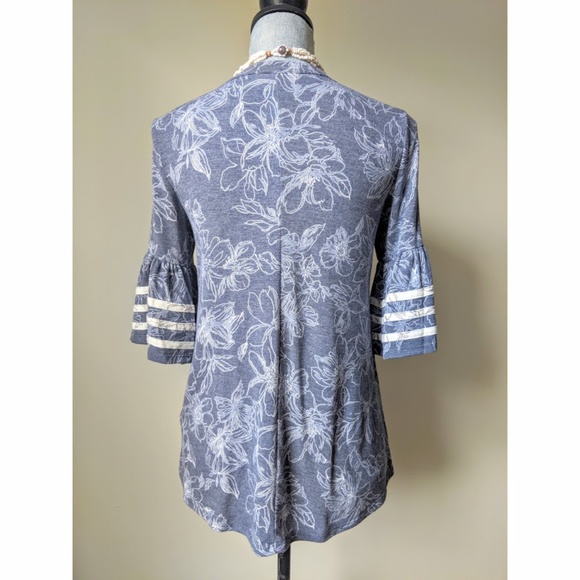 [Gypsy Magic] Slate Floral & Stripe Blouse - Picture 2 of 4